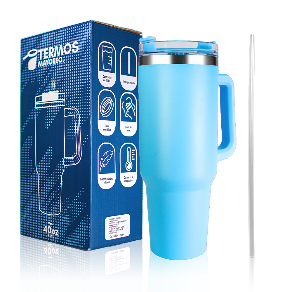 Vaso Térmico 40 oz con asa tipo Stanley caja 20 piezas
