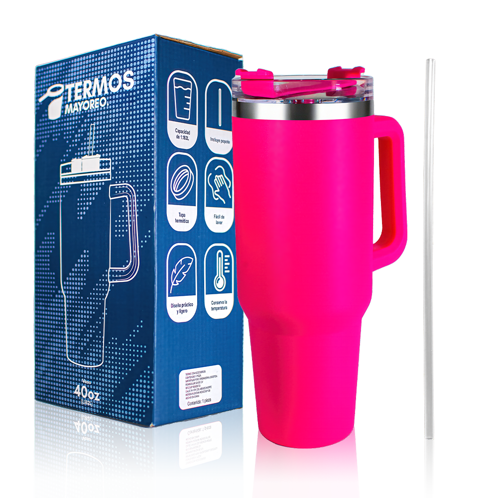 Vaso Térmico 40 oz con asa tipo Stanley caja 20 piezas
