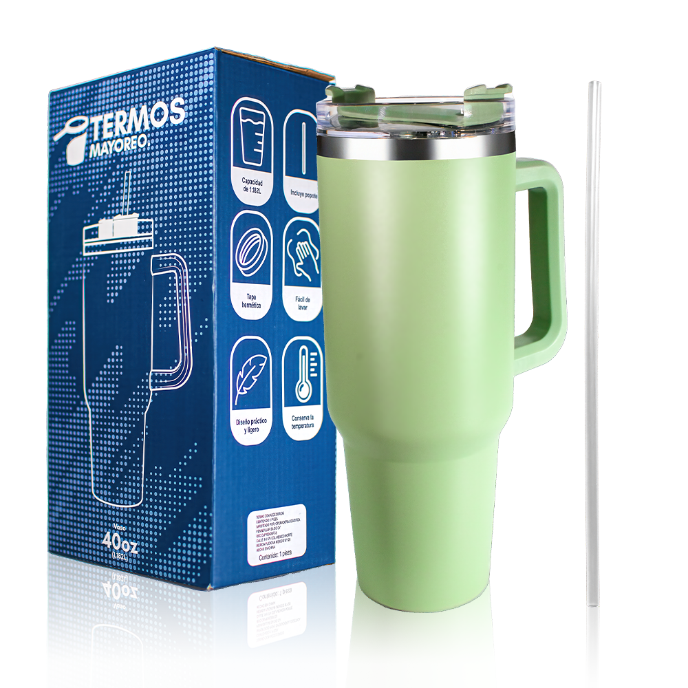 Vaso Térmico 40 oz con asa tipo Stanley caja 20 piezas