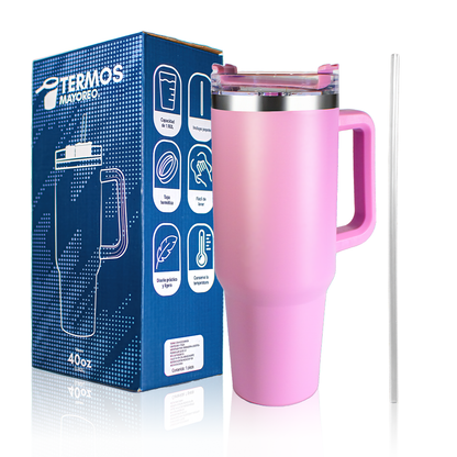 Vaso Térmico 40 oz con asa tipo Stanley caja 20 piezas